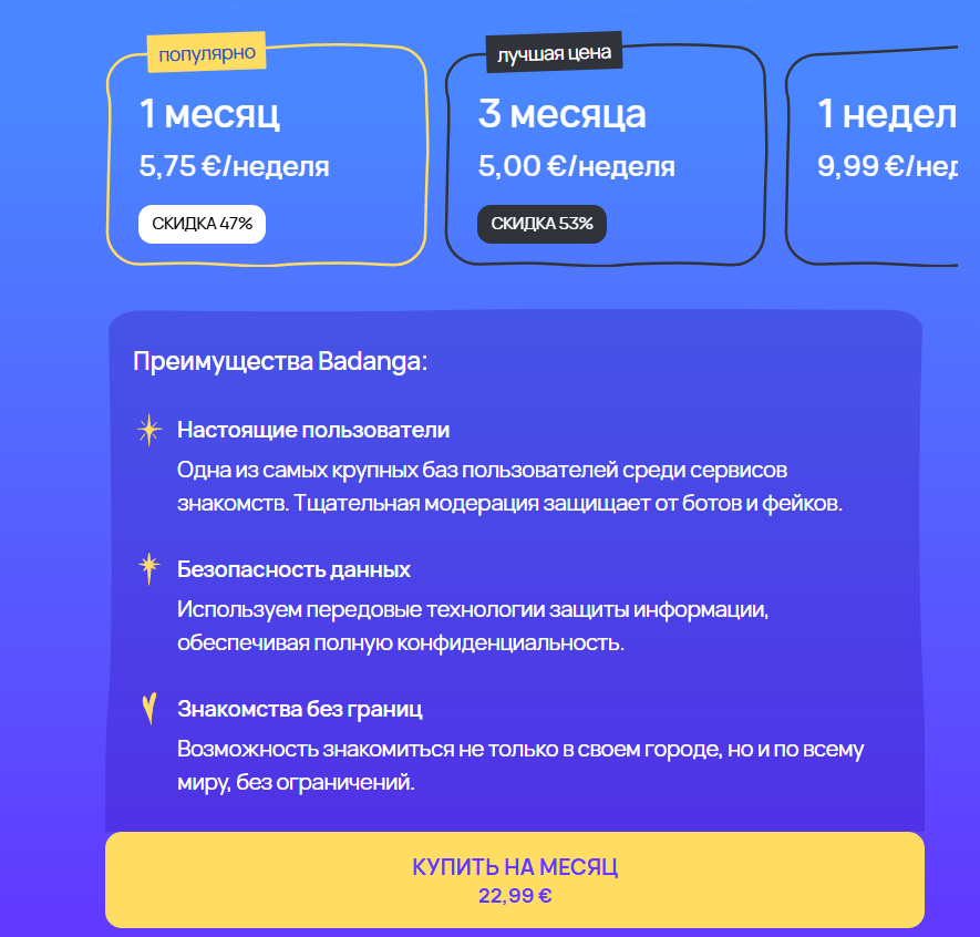 Тарифные планы и цены на платные услуги сайта Badanga